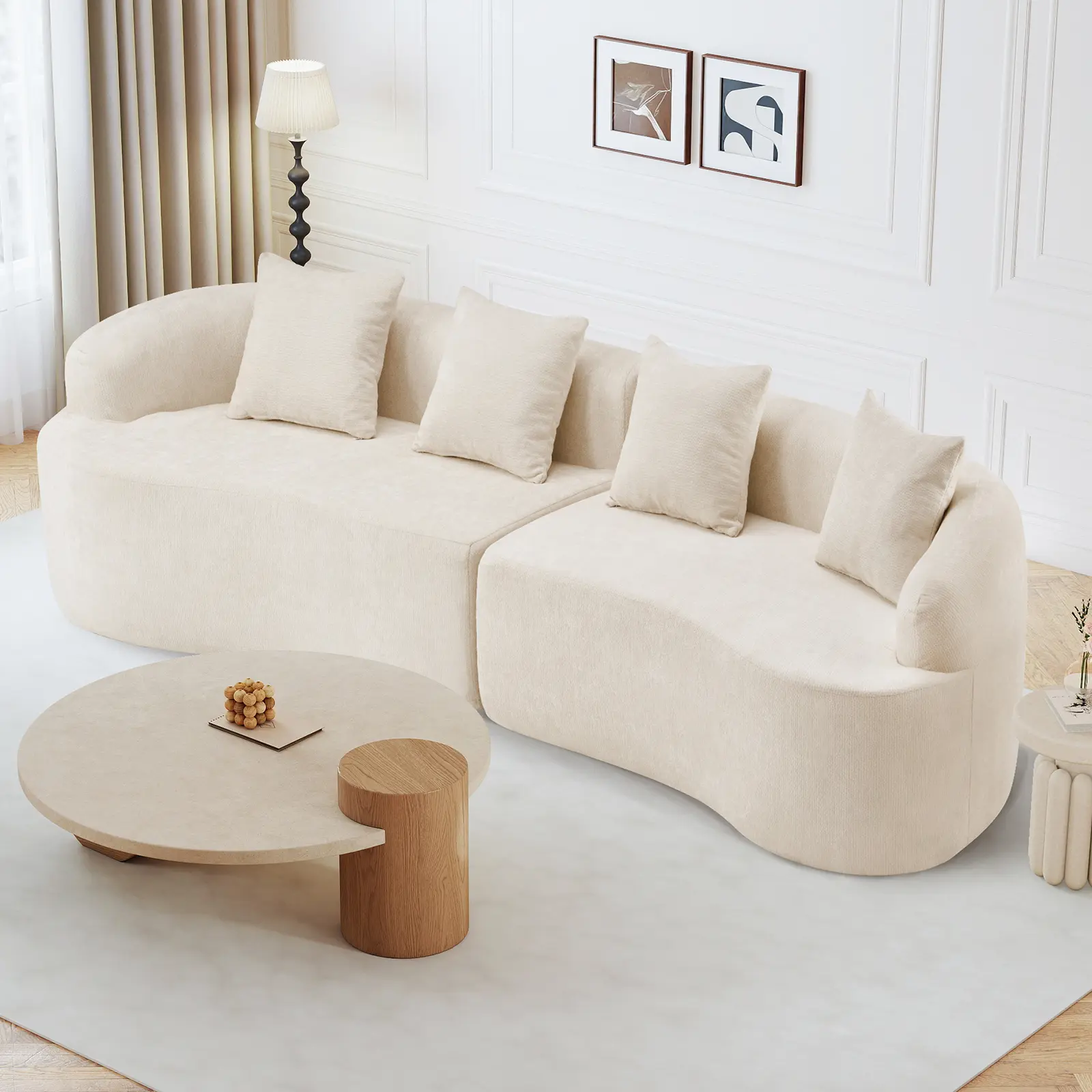 Modern Curved Modular Sectional Sofa, Deep Seat Cloud Couch with Soft Upholstery, Cozy Living Room Sofa with Removable Pillows, Luxury Minimalist Couch for Apartment & Home, Cream