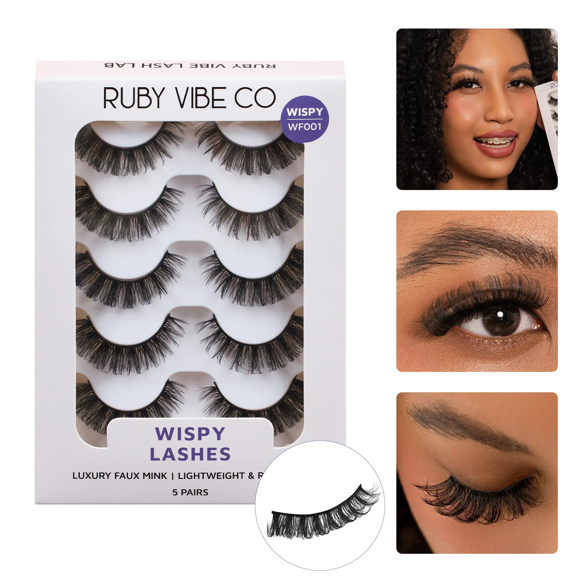 RUBY VIBE CO Fluffy Wisps Strip Lashes, 5 Pairs Faux Mink Wispy Lash Strips, Fluffy Mink Lashes for Soft Glam Volume, Lightweight Reusable Full Length Lashes