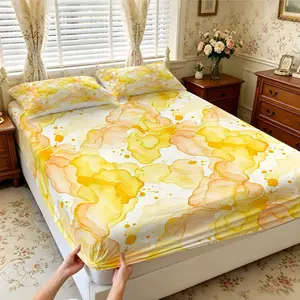 3Pcs Fluid Watercolor Gradient Print Fitted Sheet Set, Multiple Styles, Soft, Comfortable And Breathable, Bedding Suitable For Bedroom, Suitable For All People, Ideal Gift Choice (Without Filler And Pillow Insert)