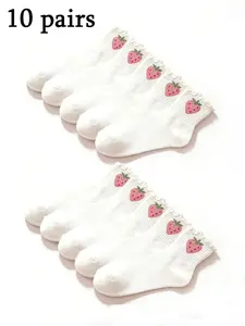 Women's Strawberry Wooden Edge Mid-Calf Socks, Sweet Cute Comfortable Soft, Fashion Simple Breathable Sweat Absorbent, All Seasons