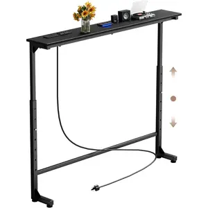 35 inch Narrow Console Table with Outlet,Adjustable Height(25"-37") Behind Sofa Table,Couch Behind Table Skinny,Couch Shelf with Charging Station,Long Entryway Tables for Living Room,Black