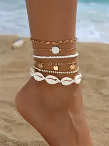 Boho Style Shell Decor Anklet, Fashionable Beaded Anklet for Women & Girls, Casual Trendy Body Jewelry for Party, Daily Decor for Birthday Gift, Adjustable Anklet