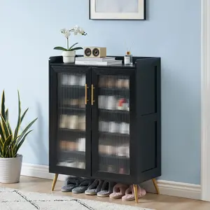 Modern 5-Tier Shoe Cabinet with Glass Doors, Equipped with Adjustable Shelves, Sturdy Entryway Storage Rack, Stylish Double Door Organizer for Hallway, Living Room and Closet