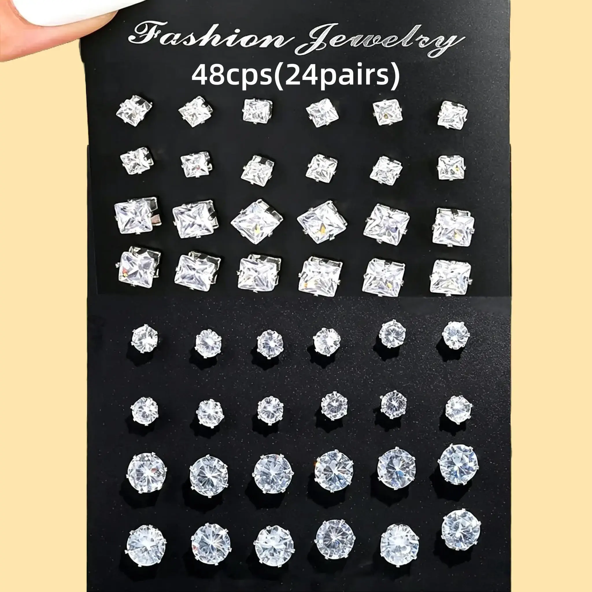 24 Pairs Exquisite Sparkling Round Square Shaped Stud Earrings Shiny Artificial Crystal Inlaid Earrings Set Party Wedding Anniversary Engagement Jewelry Set