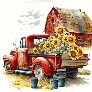 Farm Scene Pattern DIY Diamond Arts Colorful Painting Kit without Frame, 1 Set Red Truck & Sunflower Pattern DIY Diamond Arts Colorful Painting Kit, DIY Wall Art Decor