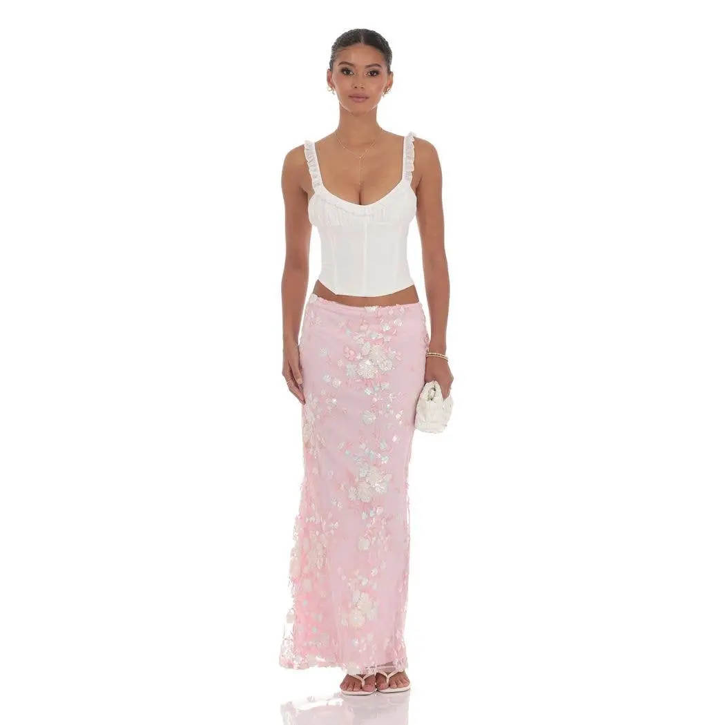 Sequin Floral Mesh Maxi Skirt