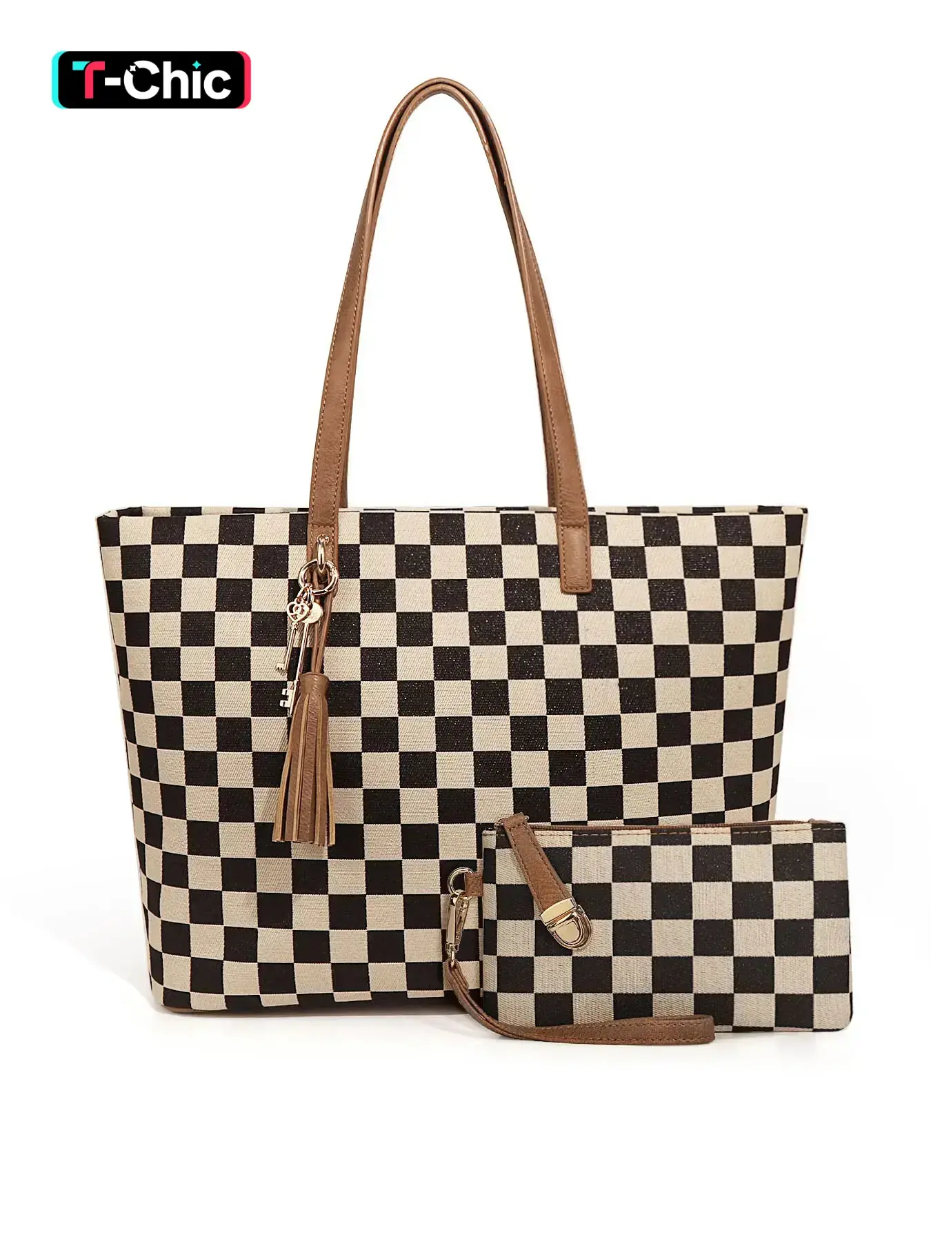 Women's Plaid Pattern Casual Style Satchel Handbag, Durable Tote Bags Set for All Seasons, Laptop Handbags & Purse Set for Office Use, Fashionable Patterned Bag, Checkered Pattern Bag