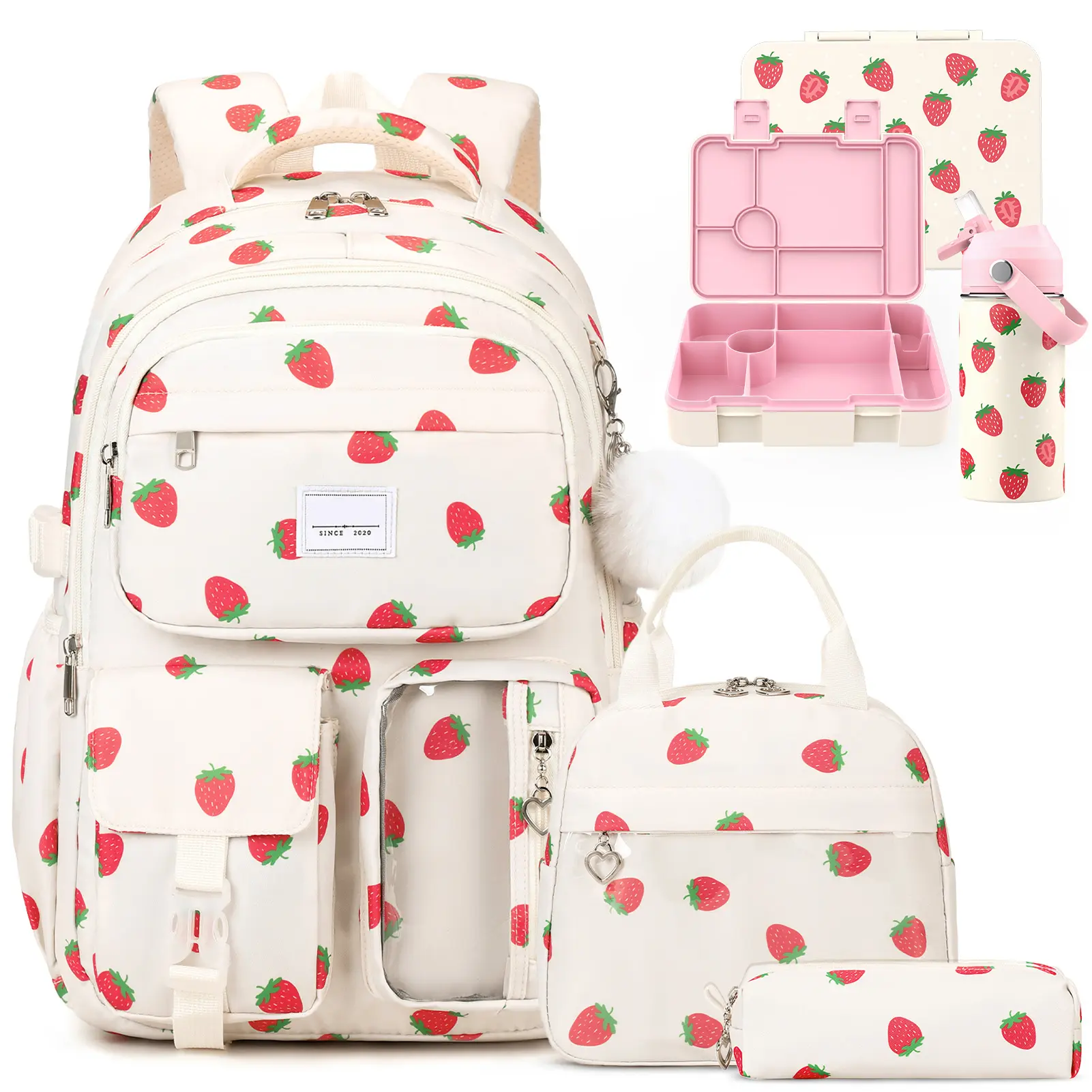 Similove Girls Backpack for School Set, 5PCS Laptop Backpack for Teen Women, Kids Leakproof Bento Box, Insulated Water Bottle, Lunch Bag & Pencil Pouch, Back To School Gift