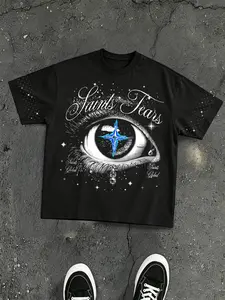 Men's Casual Short Sleeve T-Shirt, Saints Tears Blue Cross Star Print, Loose-Fitting Oversize Top, Long Clothing, Elastic Material