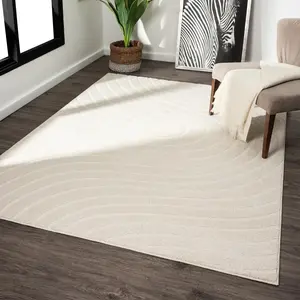 Luxe Weavers Modern Geometric Wave Cream 8X10 Area Rug, Stain Resistant Carpet Luxe Weavers