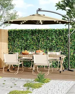 10 ft Patio Umbrella with Lights, Outdoor Offset Cantilever Umbrella with 32 LED Lights, Infinite Tilt ＆ Cross Base, Outdoor Umbrellas for Backyard Lawn Garden Pool Deck