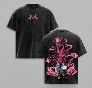 Majin Buu Vintage Washed Anime T-Shirt | Kid Buu Pink Energy Graphic Tee | Oversized Streetwear Retro Shirt | Heavy Cotton Gift for DBZ & Anime Fans