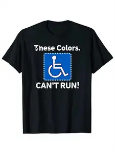 Neutral disabled pride theme T-shirt -180g pure cotton black, printed with disability awareness slogan, daily leisure crew neck short sleeve jacket,..., breathable comfort, artistic print, for couples, office commute