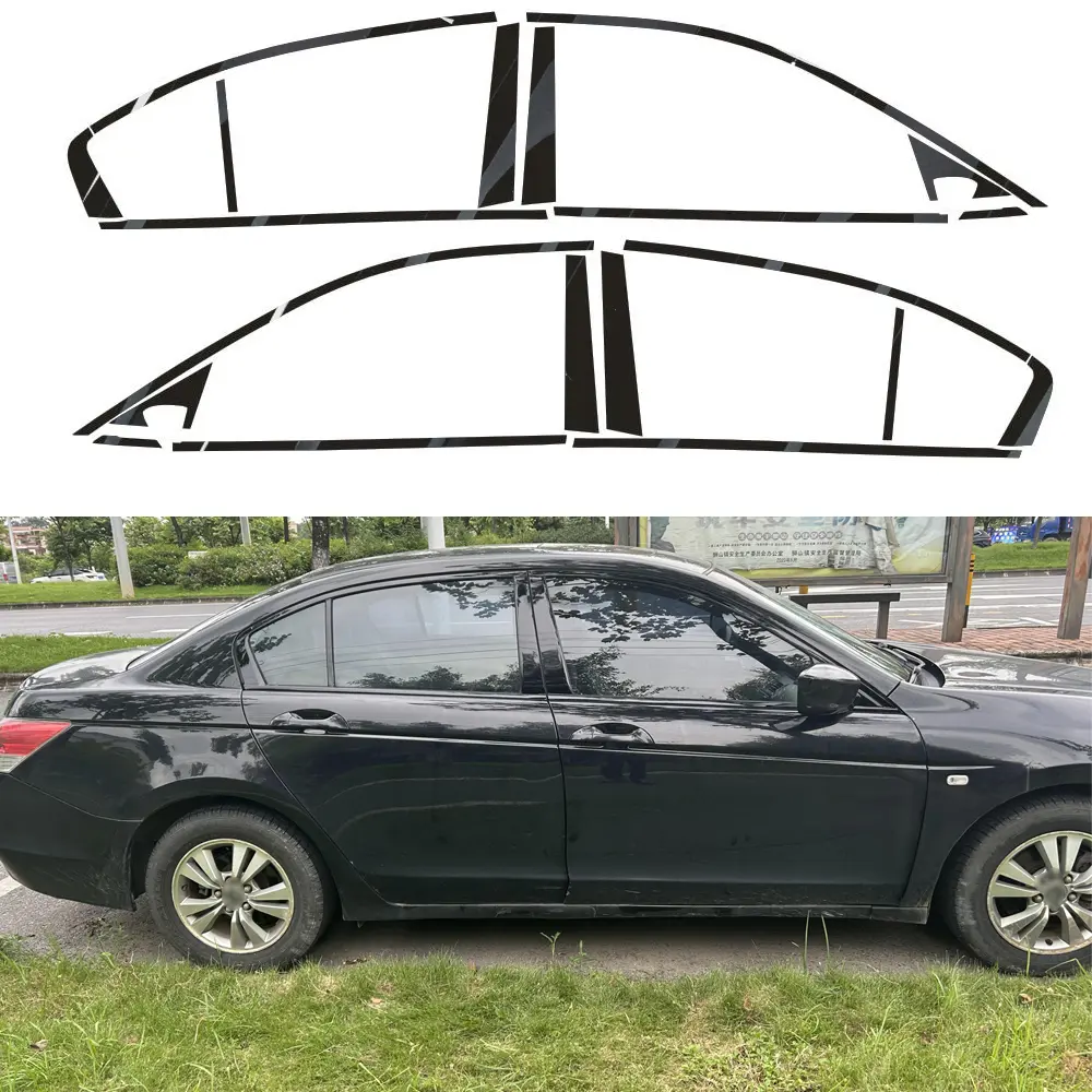 Glossy Black Bold Chrome Delete Window Trims Sticker, 100% New Brand Good Quality Car Window Decals, Vehicle Decoration for Honda Accord 2008-2013