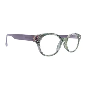 Sally, (Bling) Women Reading Glasses W (Black Diamond, Amethyst) Genuine European Crystals, Round +1.25 ..+4 (Purple, Green) NY Fifth Avenue