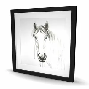 212 MAIN 24x24 in. Framed Artistic Solitary White Horse Print - Farmhouse Wall Art, Elegant Animal Artwork, Neutral-Tone Rustic Home Decor, Ideal Room Decoration Gift, Elegance