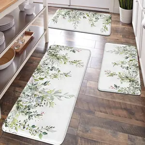 [Popular Choice]1pc, home decoration, bathroom floor mats, bathroom anti-slip mats, kitchen decoration, kitchen floor mats, green leaf pattern mats, plant theme mats, the surface is soft and comfortable, and fatigue is alleviated.
