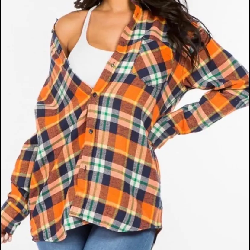 UNISEX FLANNEL OVERSIZE SHIRTS ORANGE MIX UNISEX FLANNEL OVERSIZE SHIRTS ORANGE MIX