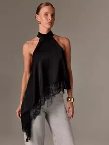 Women's Chic Sleeveless Top, Satin Cami, Lace Patchwork, Halter Neck, Slim Fit, Breathable, Sweet, Retro, Casual, Summer Fashion Women Top New Top Sexy Top Slim Fit Top Crop Top Off Shoulder Top Backless Style Top Summer Top Spring Top Lightweight