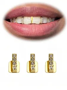 Gold Teeth Grillz Jewelry For Women Men Tooth Cap CZ Teeth Jewelry Accessories Hip Hop Outfits Costume Halloween Party Tooth Gems