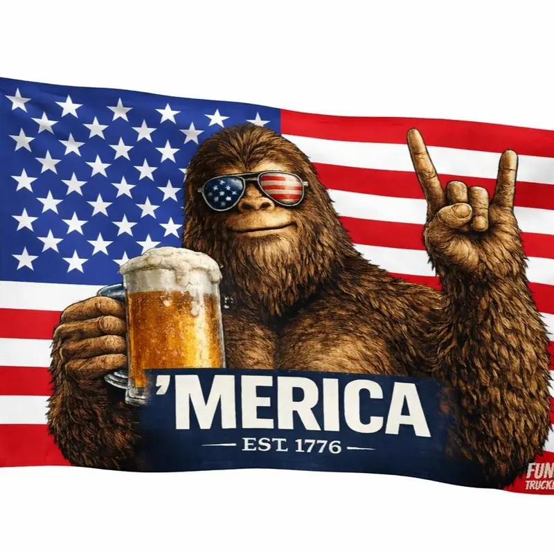 ’MERICA Bigfoot American Flag – Patriotic Truck Garage & Mud Muddin Sasquatch Flag – Perfect Gift Freedom Lovers Funny Flag tapestry banners mens