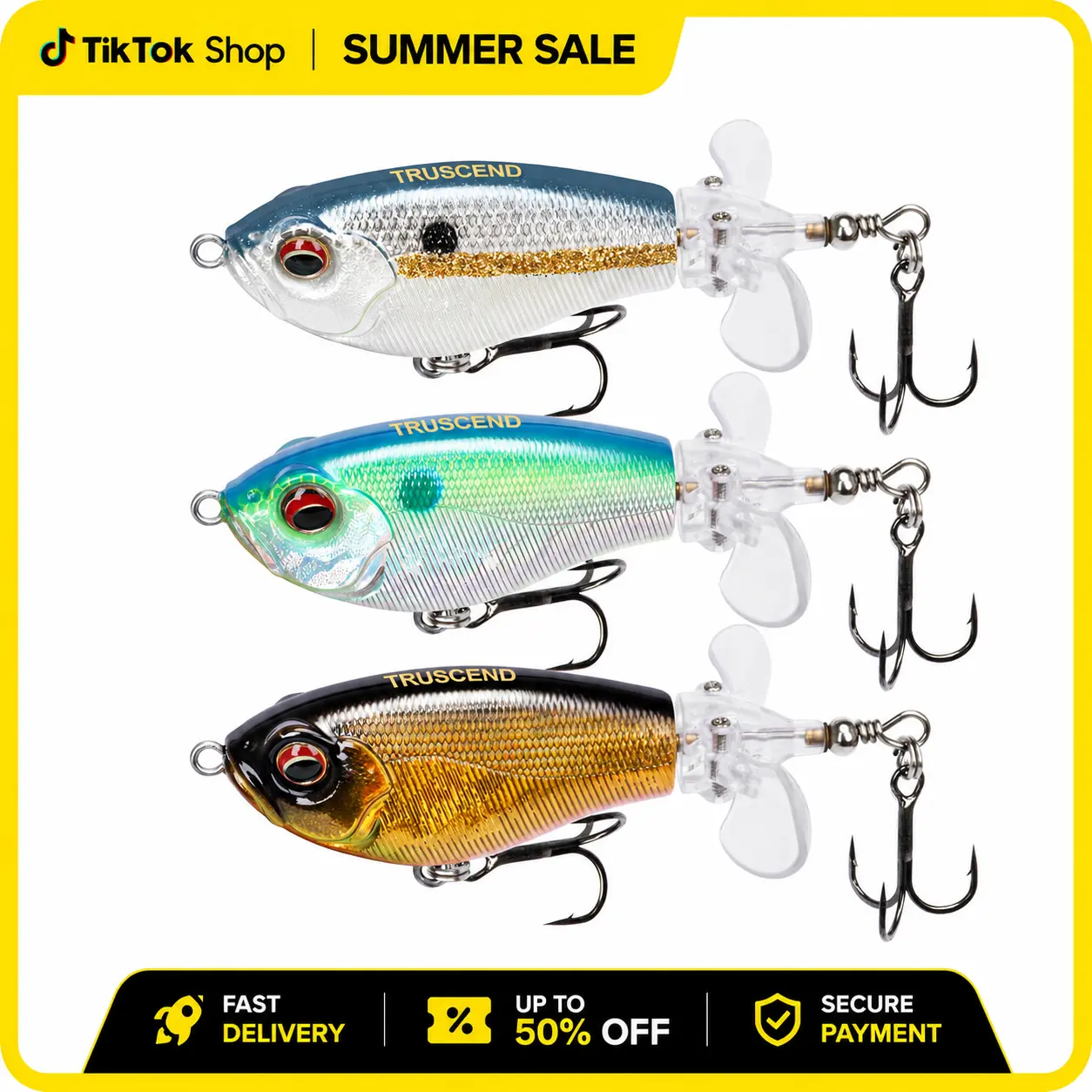 TRUSCEND Topwater Fishing Lure, Long-Cast Popobait with Rotating Tail & BKK Hooks, ABS Plastic Fishing Equipment for Bass, Pike & Saltwater, Long Cast Topwater Lures, Artificial Lures, Durable Fishing Gear