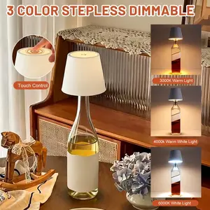 Wireless LED Bottle Lamp with Touch Control,2400Mah Creative Table Lamp,USB Charging Night Light,3-Color Dimmable for Restaurant Bedroom Bar Outdoor Party Camping Coffee Shop, Perfect Christmas Gift & Decoration