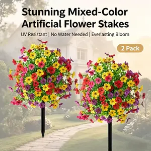 2 Bundles UV Resistant Artificial Flowers, Mixed Color Faux Outdoor Plants for Home Garden Patio Decor