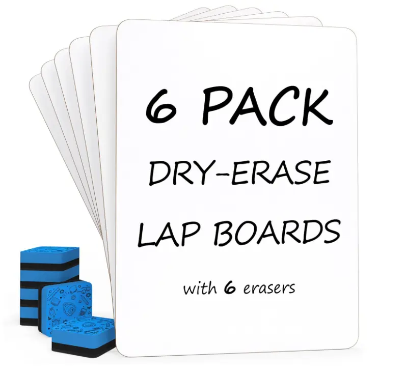 6 Pack Small White Dry Classroom Pack Mini White 9" x12” Personal Whiteboards l
