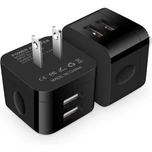 USB Wall Charger,USB Plug,2Pack Flat USB Charger Block Charging Low Profile USB Cube Charger Box Right Angle Plug Adapter for iPad Pro,iPad Mini,iPad Air,iPhone 16 15 14 13 12 11 Max,Samsung,Pixel