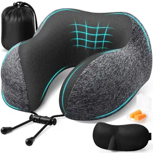 TRAVEL PILLOW,Travel Pillows for Sleeping Airplane, Removable Cover Neck Pillow with Adjustable Clasp, Memory Foam Neck Pillow Set with Eye Mask, Earplugs and Storage Bag
