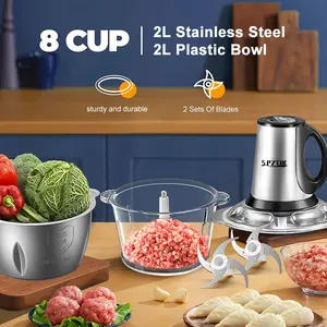 Food Processor, Meat Grinder With 2 Bowls 8 Cup And 8 Cup, Food Chopper Electric Vegetable Chopper With 2 Large Sharp Blades For Fruits, Meat, Vegetables, Baby Food, Nuts, 2 Speed