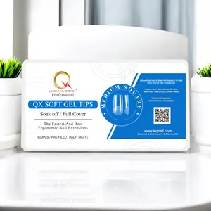 QX SOFT GEL TIPS - MEDIUM SQUARE - Full Coverage/ Prefile Clear. Buy 3 FREE 1