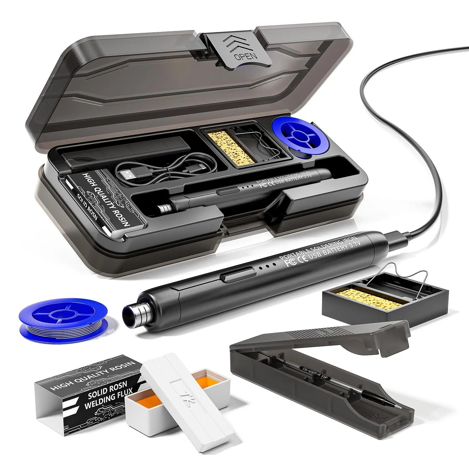 USB/battery Cordless Heavy Duty Soldering Iron, Adjustable Temperature Control, Rosin Included, Holder & Storage Box, Essential Tool for DIY Projects, Soldering Kit