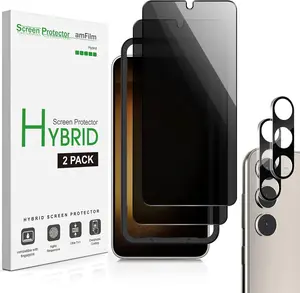 amFilm 2+2 Pack Samsung Galaxy S22/S22Plus/S23/S23Plus 6.1'' 6.6'' Privacy Screen Protector with Camera Lens Protector, Anti Spy Hybrid Film, Fingerprint ID Compatible, Easy to Installation.