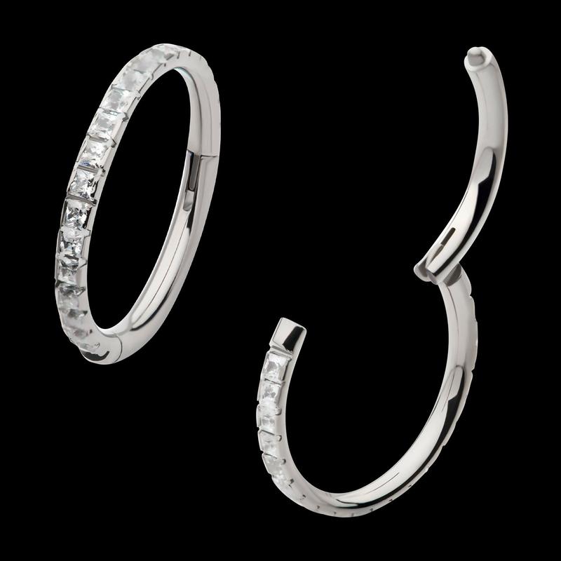 Titanium with Square 1mm Full Clear CZ Side Facing Hinged Segment Clicker