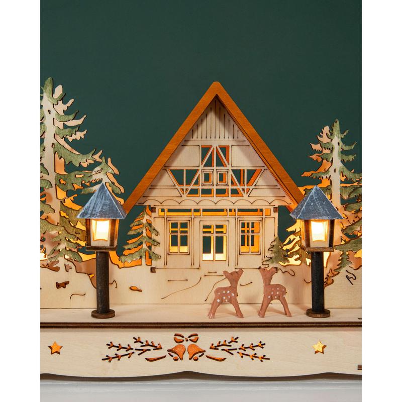 8" Natural Lit Wooden Christmas Mantel Village, Width 3.5" by Balsam Hill