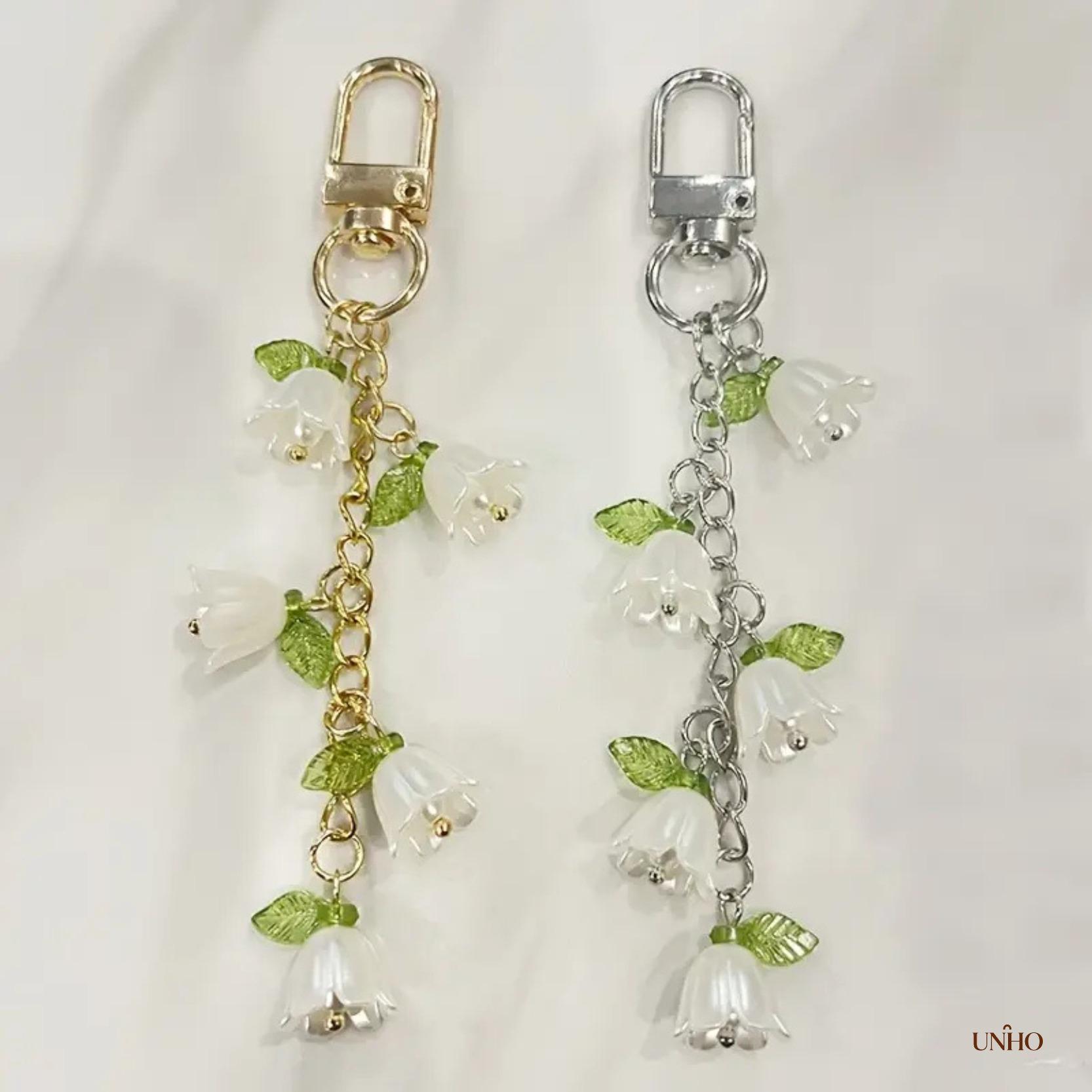 Women's Blush Pink Korean Sweet Metal Key Ring Purse Charm - Chic DIY Bag Accessory with Delicate Butterfly, Lily of the Valley, Cherry Blossom Motifs for Handbags, Backpacks, Purse Charms, Bag Charm