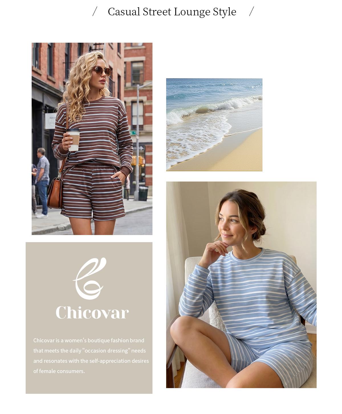 Chicovar Women's Striped Lounge Set, Oversized Long Sleeve Crewneck Top and Shorts Matching Set, Casual Relaxed Fit Two Piece Outfit, Comfy Everyday Loungewear Chicovar Women's Striped Lounge Set, Oversized Long Sleeve Crewneck Top and Shorts Matching Set, Casual Relaxed Fit Two Piece Outfit, Comfy Everyday Loungewear