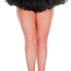 Plus SIze Red Seamless Diamond FishNet Pantyhose