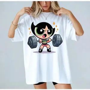 Powerpuff Girls Bubleess Vintage Gym Girl T-shirt, Cartoon Character Shirt, Fitness Workout Shirt, Weightlifters, Bodybuilding Shirt, Basic Comfort Tshirt Casual, Women, Streetwear, Unisex