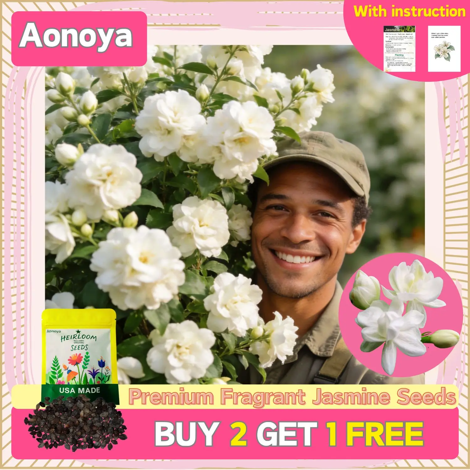 【Buy 2 Get 1 Free】100+ Climbing Jasmine Flower Seeds Fragrant Plant for Planting Garden Home Four Seasons Evergreen Silver Jasmine Garden Balcony Climbing Flower Non-GMO Seeds for Planting Fragrant Plant Seeds Non-GMO Garden Home Jasmine Garden Balcony su