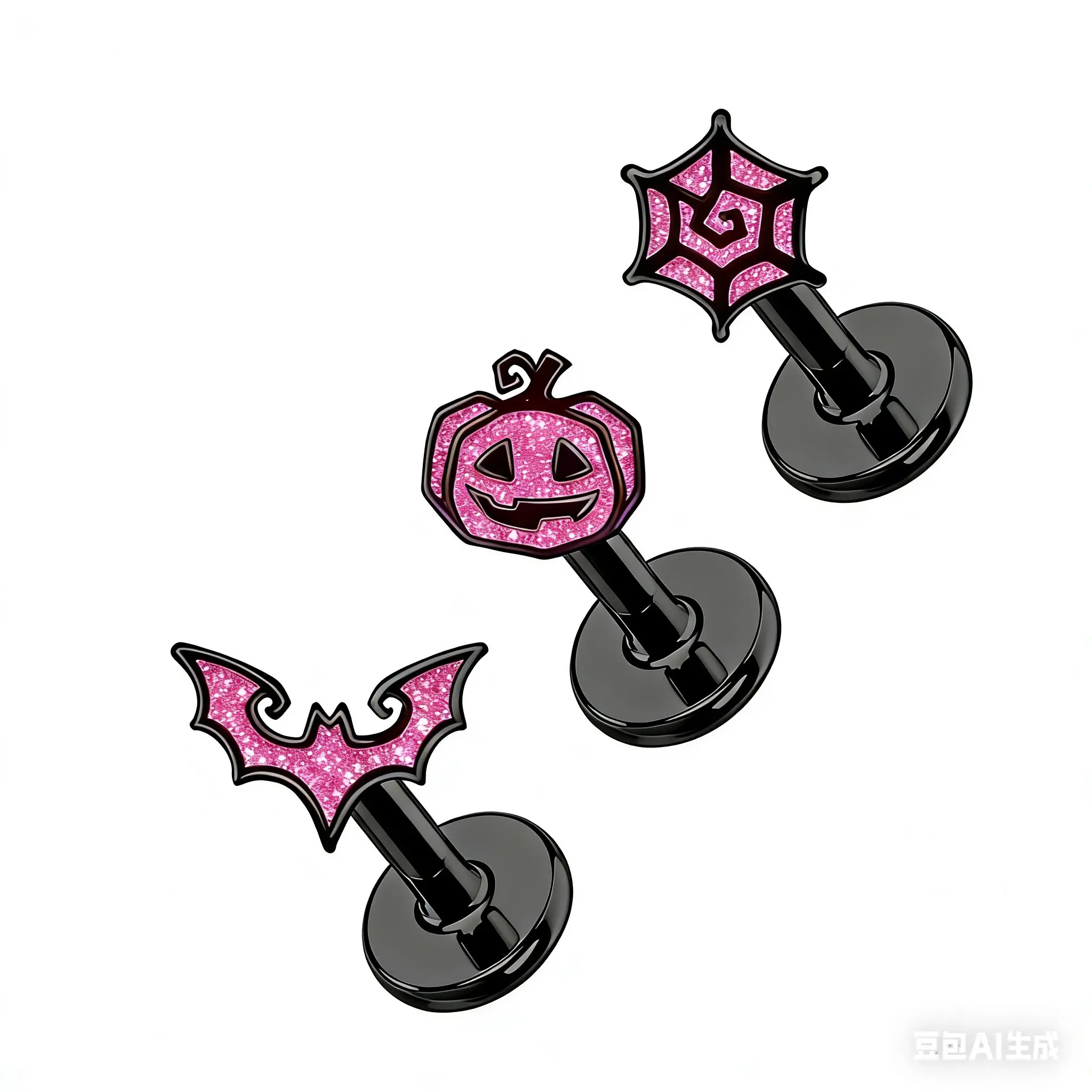 OUFER Halloween Pink Glitter 16G 3PCS Internally Threaded Helix Cartilage Stud Earrings