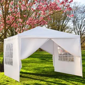 【Summervibes】Ubesgoo 3 x 3m Canopy Tent with 4 Sidewalls Party Tents for Parties Weddings Backyard Waterproof Canopy Outdoor Commercial Canopy Event Tent with Stakes, Ropes, White