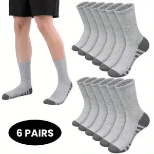 6 Pairs Men's & Women's Heavy Cushioned Athletic Running Socks - Breathable Full High-Top Calf Compression, Non-Slip Elastic Fit, Odor-Wicking Moisture-Wicking Gym, Cycling, Tennis, Bulk, Running Socks Men, Gym Socks