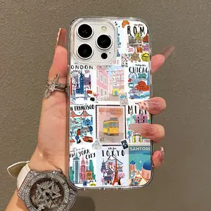 Soft Girl Magnetic Case for iPhone11/12/13/14/15/16/17/promax, World Travel Collage Lightweight, Drop-Proof, MagSafe Compatible | Perfect for Teen Girls
