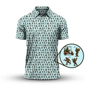 Bigfoot Funny Golf Polo Shirt for Men, Sasquatch Pattern Performance Golf Apparel