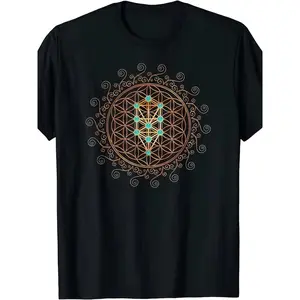 GGOR Men'S Sacred Geometry Flower Of Life T-Shirt| Retro Greek Key & Philosopher'S Cube Design, S-3Xl Sizes, Comfortable Casual Gym Wear, Machine Washable For All-Season Streetwear, Ideal Gift - Pre-Order
