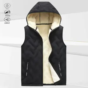 A black hooded fleece vest, suitable for autumn and winter daily warmth style, easy to adjust the hood for autumn and winter, fleece lining for warm practicality, zipper pockets convenient for autumn and winter use, versatile black color for autumn and wi