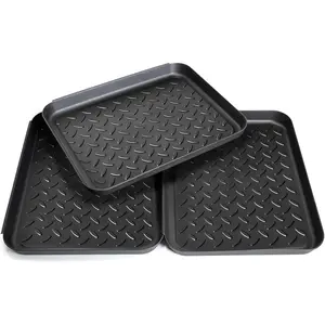 Boot Tray for Entryway,Pet Food Mat Tray,13.7*10.6*1.2 inch 3 Packs,Plastic Boot Mat Tray w/Lip,Dog Water Mat-Rubber Shoe Mat-Trash Can Mat-Wet Shoe Mats-Pet Food Tray-Suitable for Indoor and Outdoor